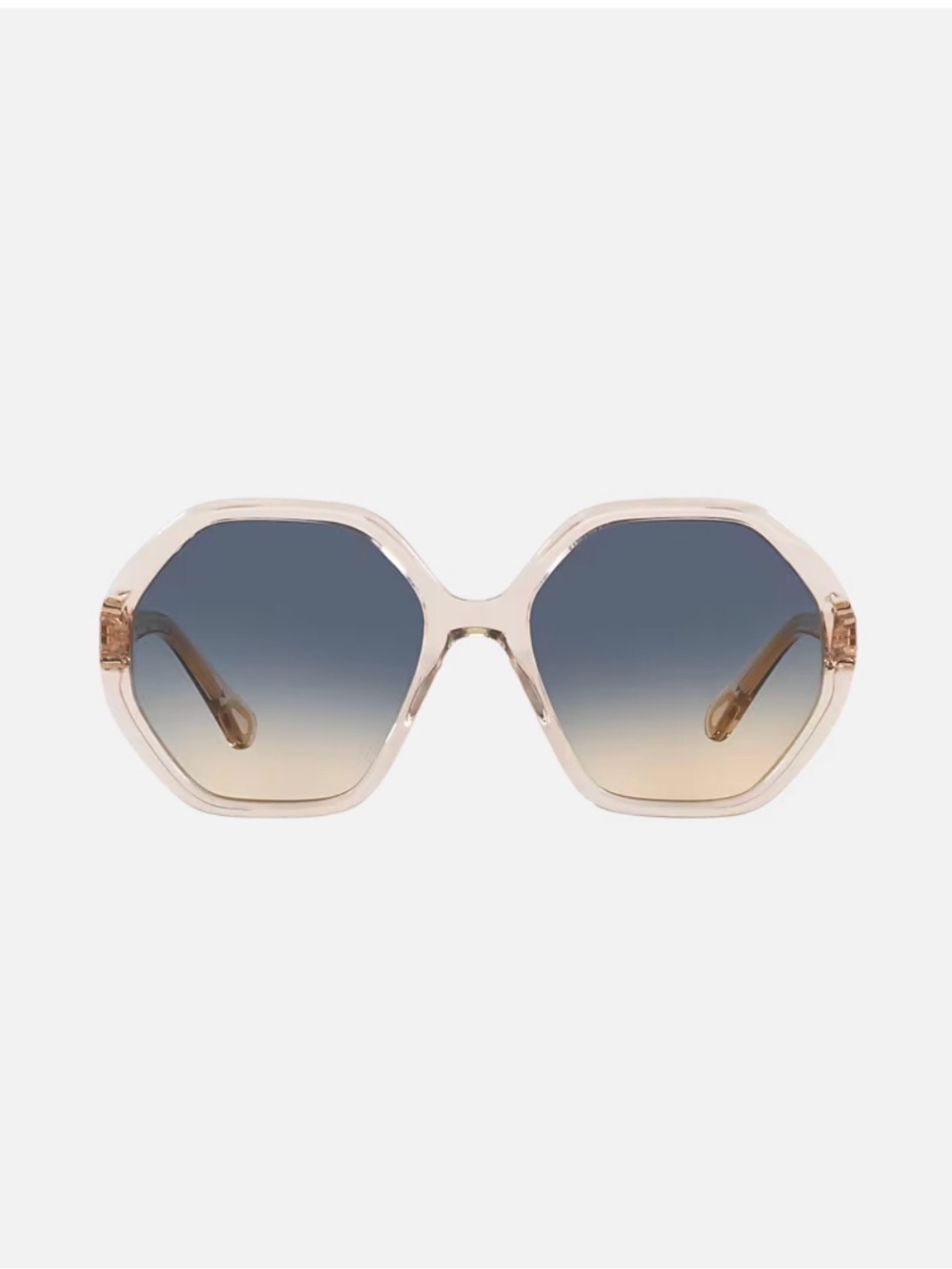 Chloe Clear Hexagon Sunglasses with Blue-to-Brown Gradient Lenses